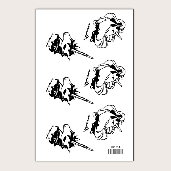 

Unicorn Pattern Tattoo Sticker, Black