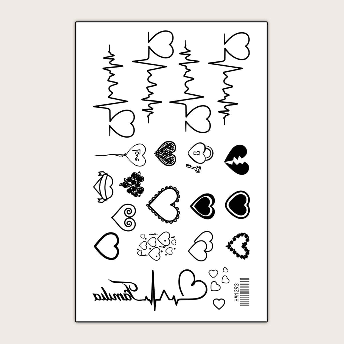 

Heart Pattern Tattoo Sticker, Black