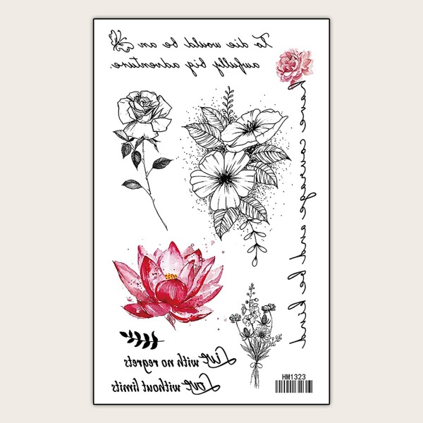 

Floral & Letter Graphic Tattoo Sticker, Multicolor