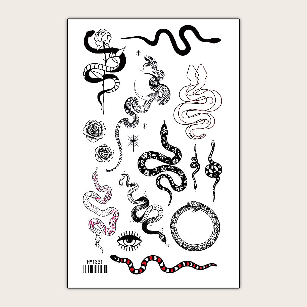 

Snake & Floral Pattern Tattoo Sticker, Multicolor
