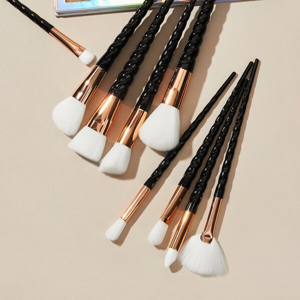 

10pcs Spiral Handle Makeup Brush Set With Bag, Black