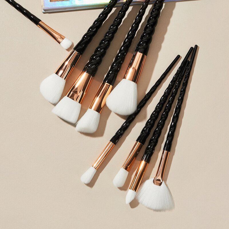 

10pcs Spiral Handle Makeup Brush Set With Bag, Black