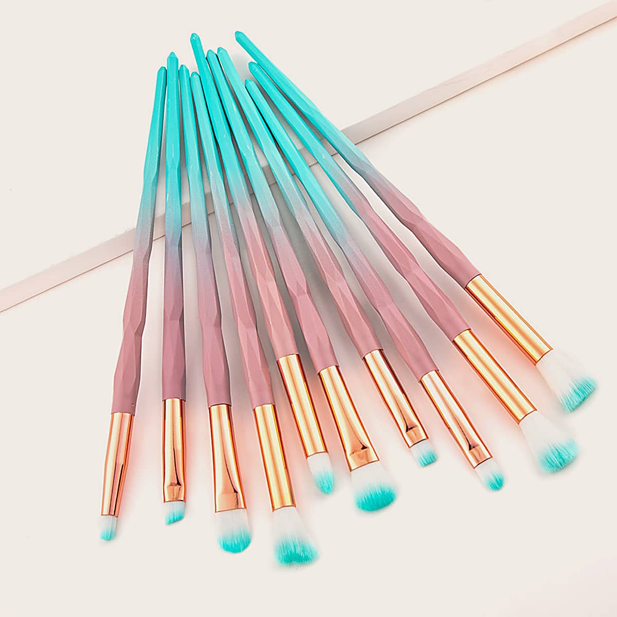 

10pcs Duo-fiber Color Block Handle Eye Makeup Brush Set, Multicolor