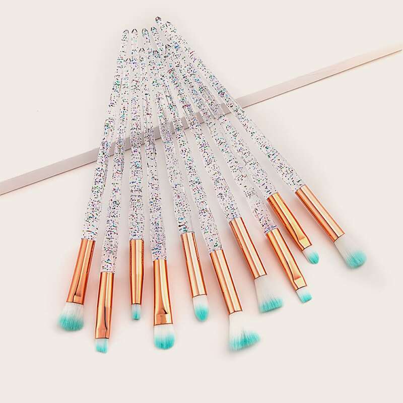 

10pcs Duo-fiber Clear Handle Eye Makeup Brush Set, Multicolor