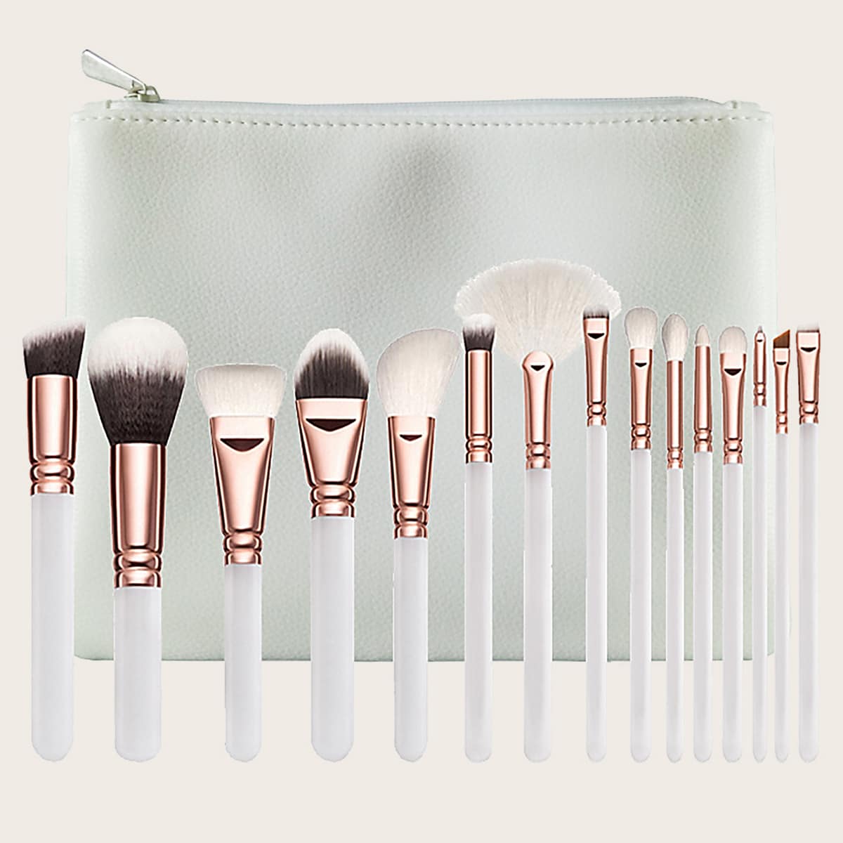 

15pcs Duo-fiber Makeup Brush Set With Bag, White