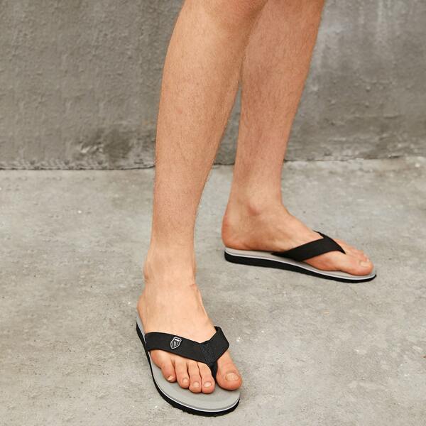 

Men PU Patch Detail Flip Flops, Black