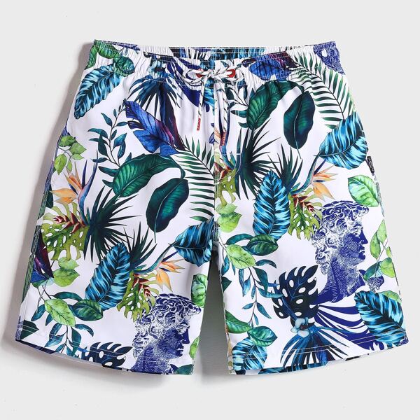 

Men Tropical Print Swim Trunks, Multicolor