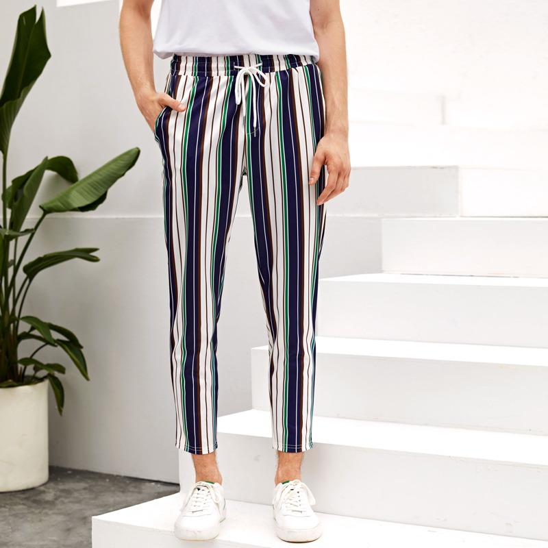 

Guys Drawstring Waist Slant Pocket Striped Pants, Multicolor