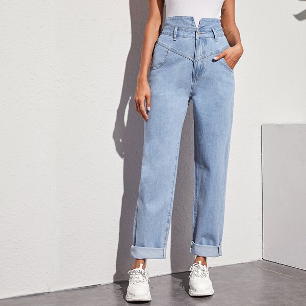 

Джинсы с высокой талией, Синий пастельный