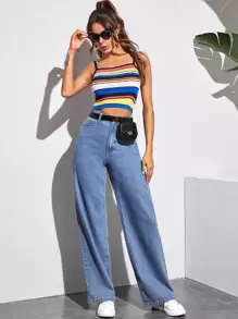 SHEIN EZwear Solid Baggy Jeans - Blue - View 3