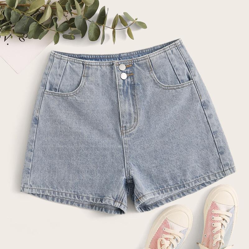

Light Wash Straight Leg Denim Shorts, Blue