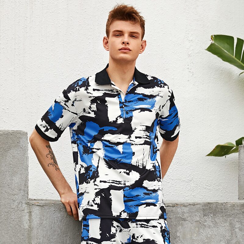 

Guys Color Block Brush Stroke Print Polo Shirt, Multicolor