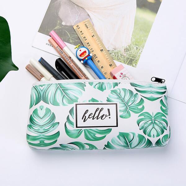 

1pc Palm Leaf Print Random Pencil Case, Multicolor