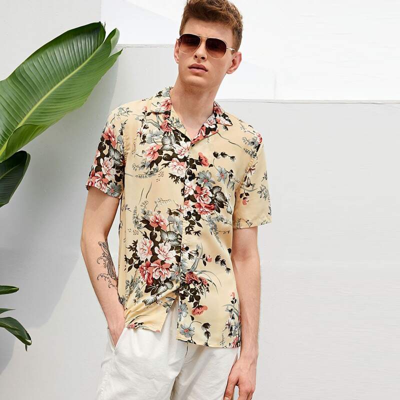 

Guys Button Front Floral Print Shirt, Multicolor