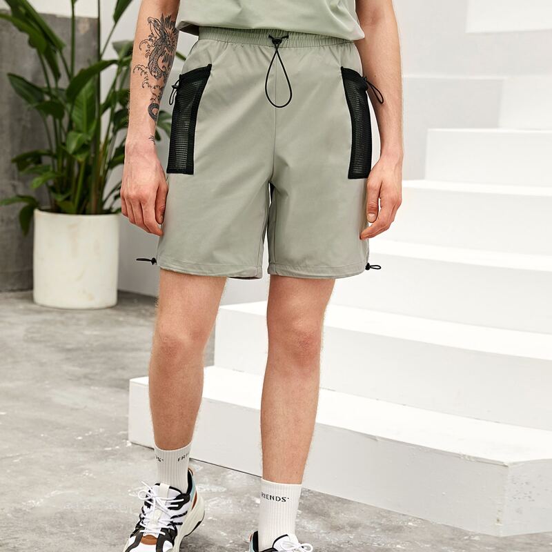 

Guys Drawstring Detail Fishnet Mesh Pocket Shorts, Grey