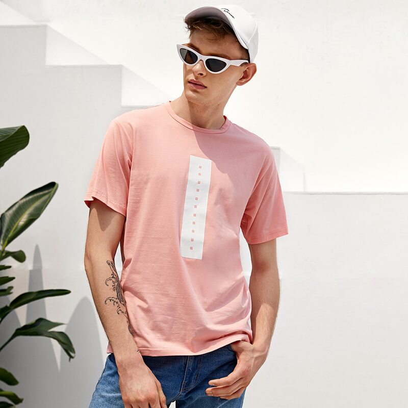 

Guys Short Sleeve Graphic Tee, Coral pink