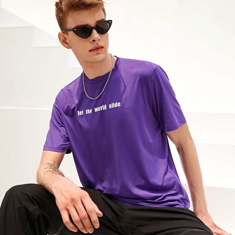 

Guys Slogan Print Top, Violet purple