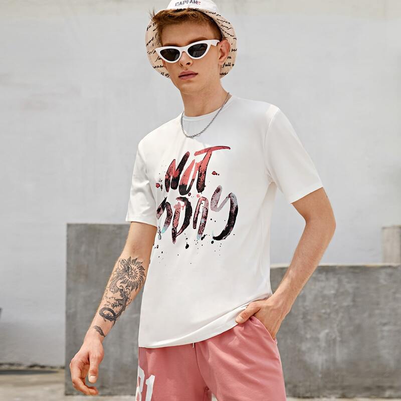 

Guys Slogan Print Top, White