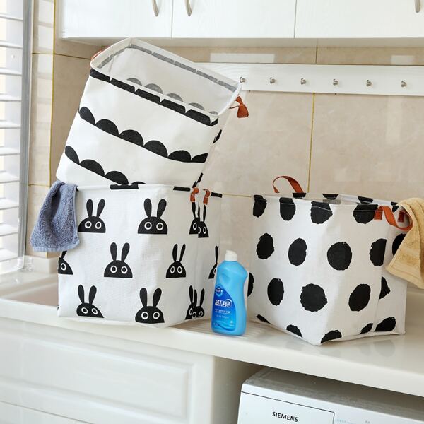 

1pc Graphic Print Storage Basket, Black and white