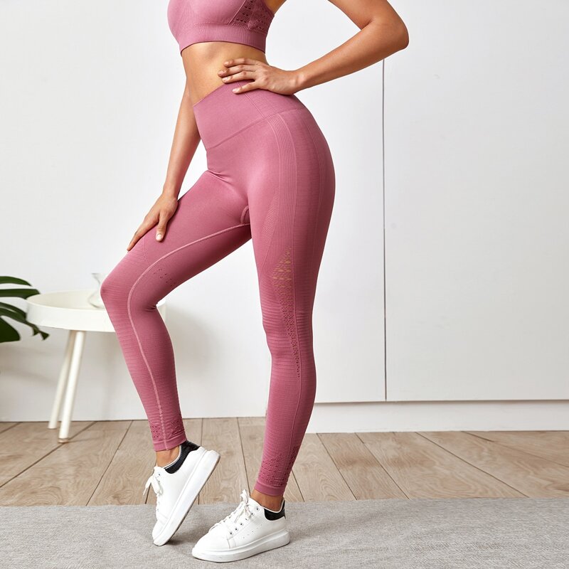 

Topstitching Wide Band Waist Sports Leggings, Pink