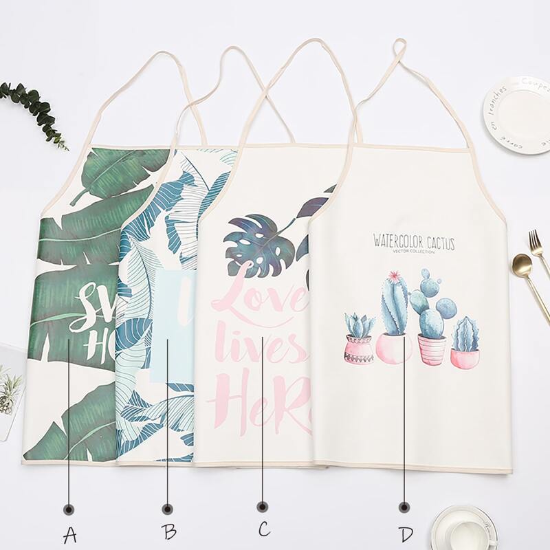 

1pc Palm Leaf Print PU Apron, Multicolor
