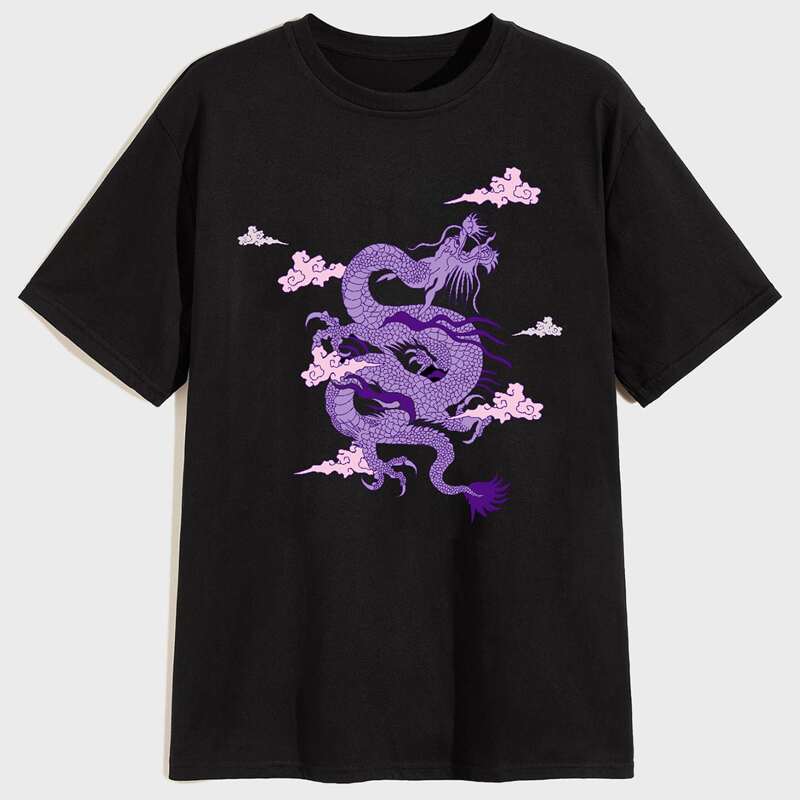 

Guys Dragon Graphic Round Neck Tee, Black
