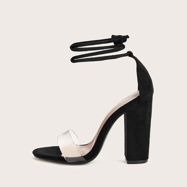 

Tie Leg Clear Chunky Heels, Black