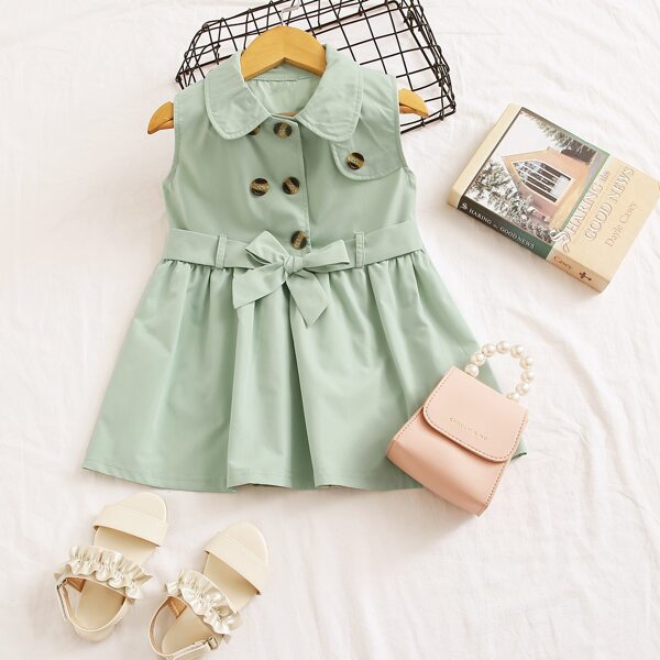 

Toddler Girls Double Breasted Belted Dress, Green