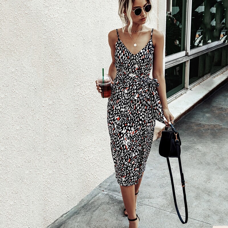 

Allover Print Self Tie Split Thigh Cami Dress, Multicolor