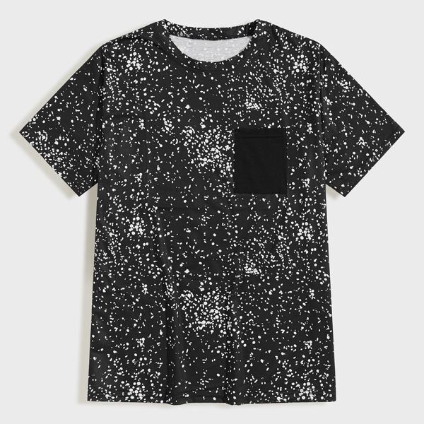 

Men Allover Print Pocket Patched Tee, Black
