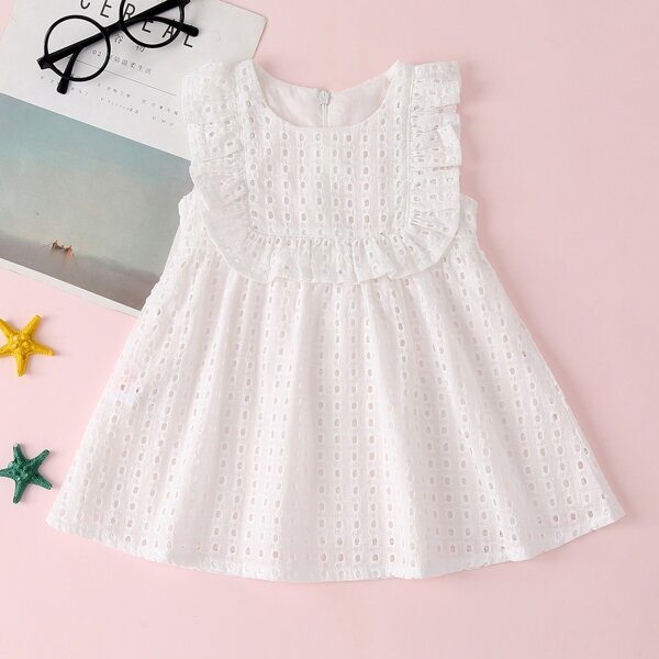

Baby Girl Eyelet Embroidery Ruffle Babydoll Dress, White