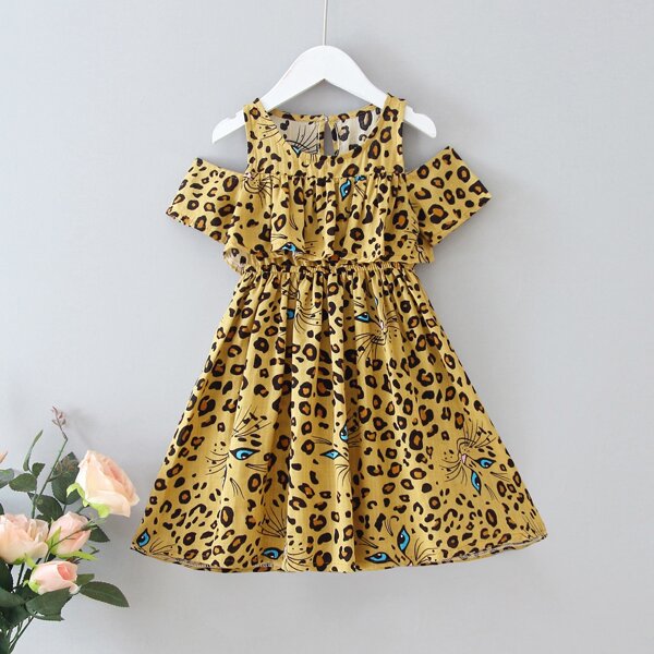 

Toddler Girls Leopard Print Cold Shoulder A-line Dress, Multicolor