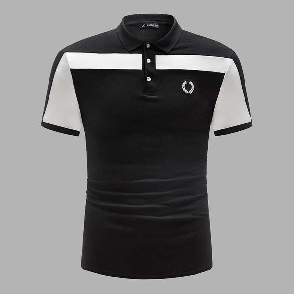 

Men Embroidered Detail Colorblock Polo Shirt, Black