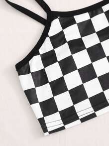 SHEIN Girls Checked Print Cami Top - Black and White - View 4