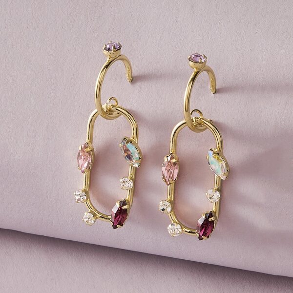 

1pair Gemstone Engraved Geometric Drop Earrings, Gold