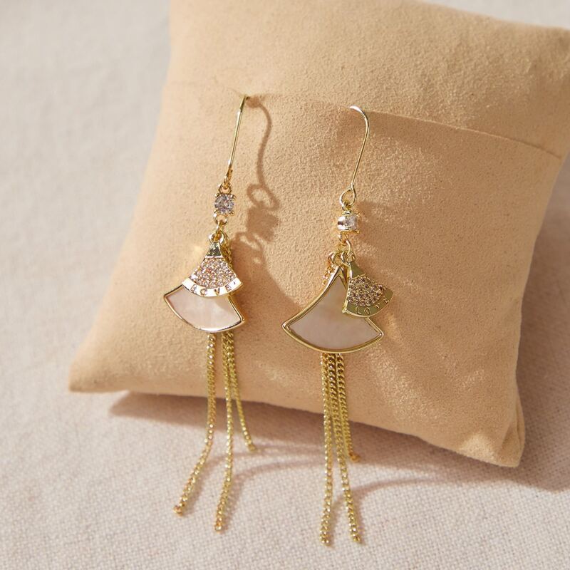 

1pair Rhinestone Engraved Chain Tassel Drop Earrings, Gold