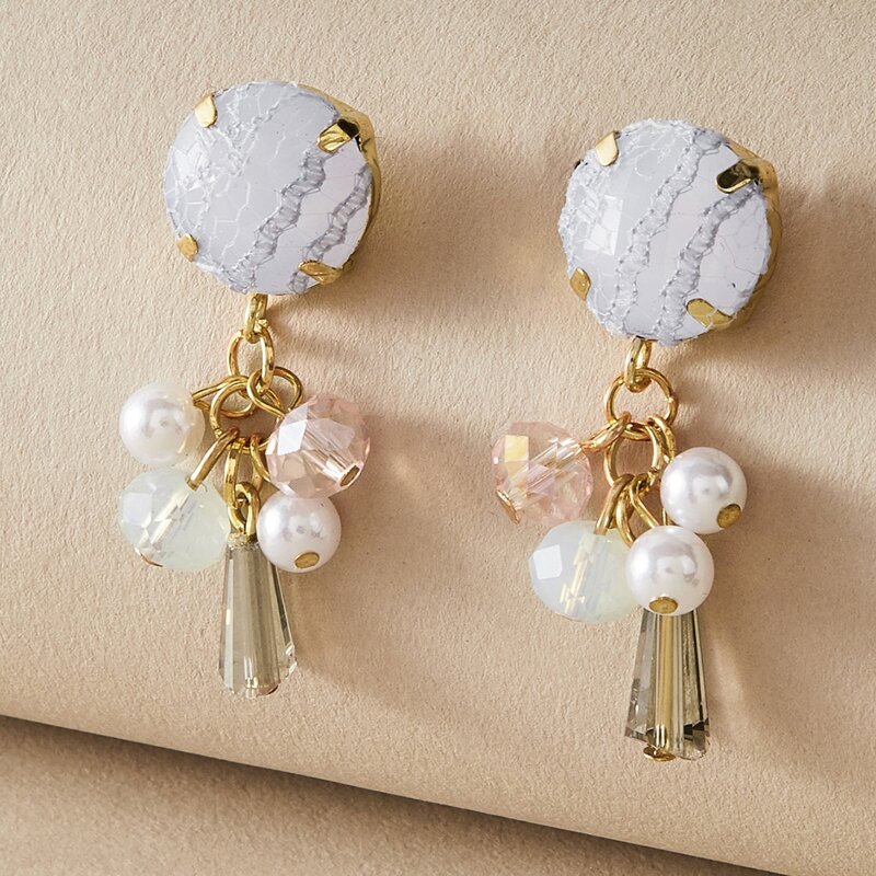 

1pair Faux Pearl Decor Crystal Drop Earrings, Multicolor