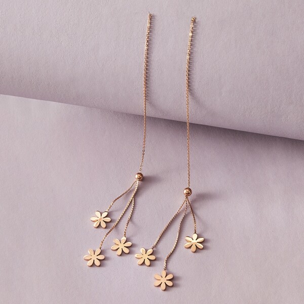 

1pair Metal Floral Decor Drop Earrings, Gold