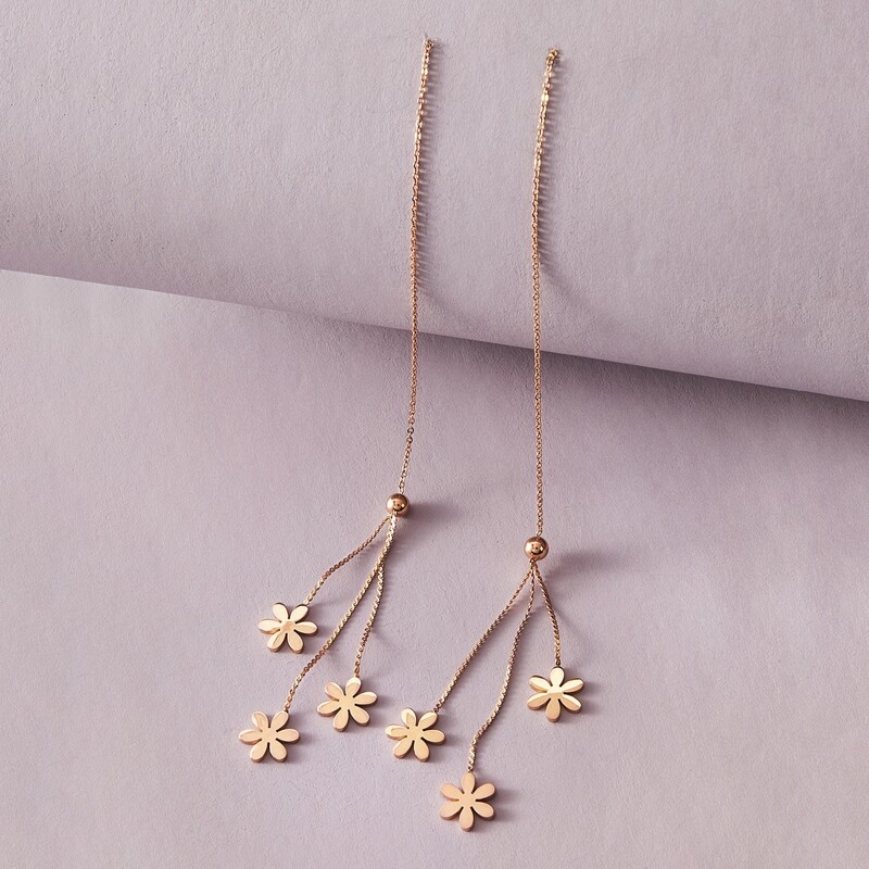 

1pair Metal Floral Decor Drop Earrings, Gold