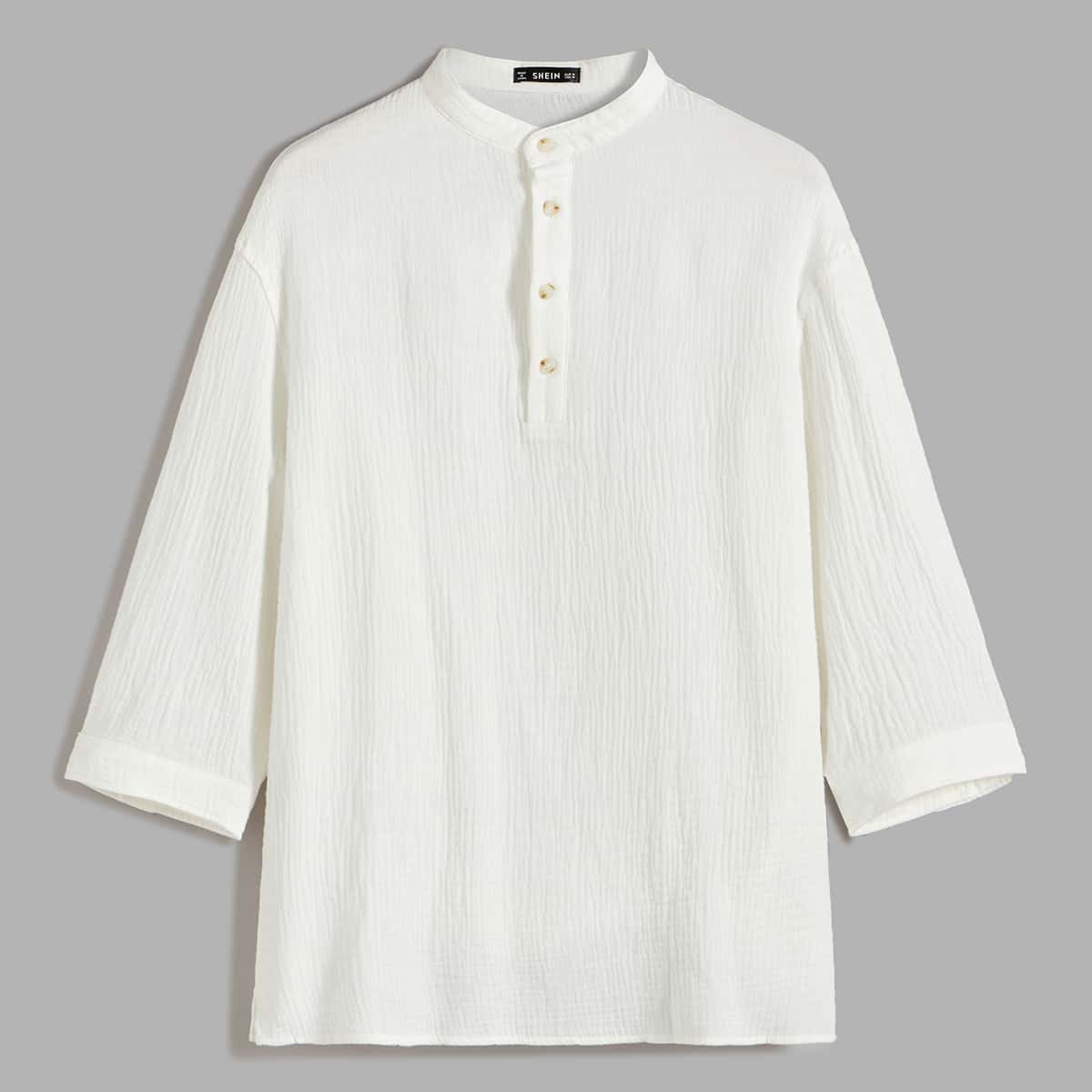 

Guys Half Button Crinkle Shirt, Beige