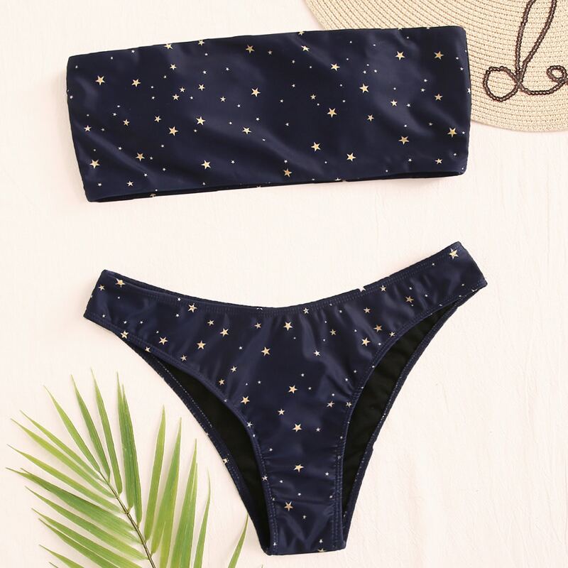 

Star Print Bandeau Bikini Swimsuit, Navy
