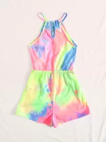 SHEIN Tween Girl Halterneck Tie Dye Romper - Multicolor - View 2
