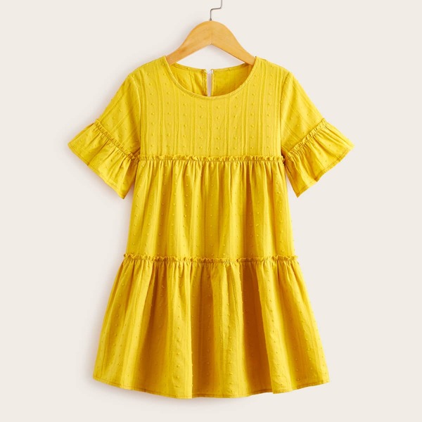 

Toddler Girls Swiss Dot Lettuce Frill Dress, Yellow