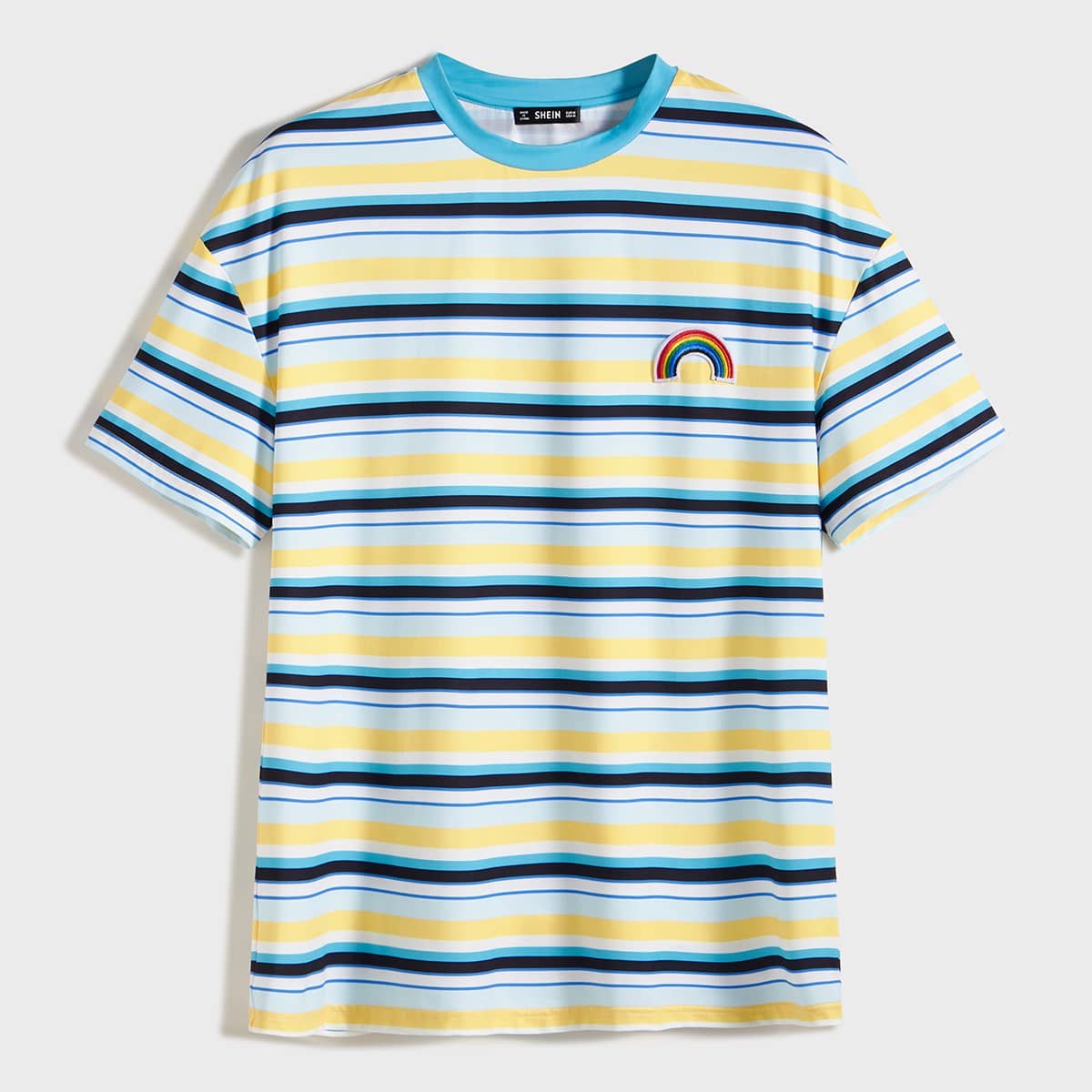 

Guys Rainbow Patched Striped Tee, Multicolor