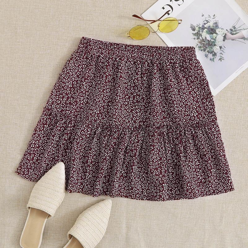 

Frill Trim Ditsy Floral Skirt, Burgundy