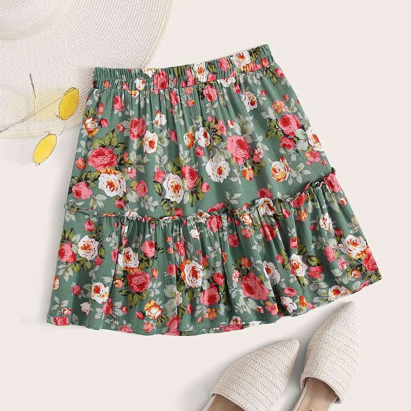 

Frill Trim Floral Skirt, Multicolor