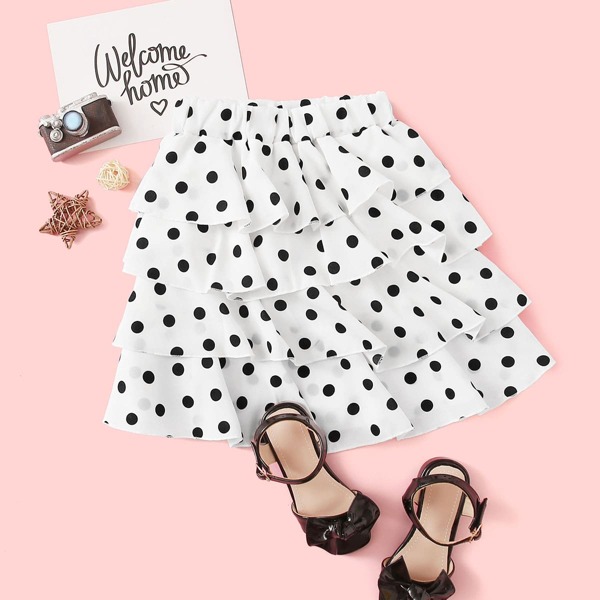 

Toddler Girls Polka Dot Layered Chiffon Skirt, White