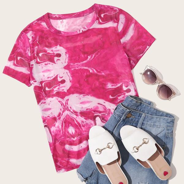 

Tie Dye Sheer Mesh Top Without Bra, Pink