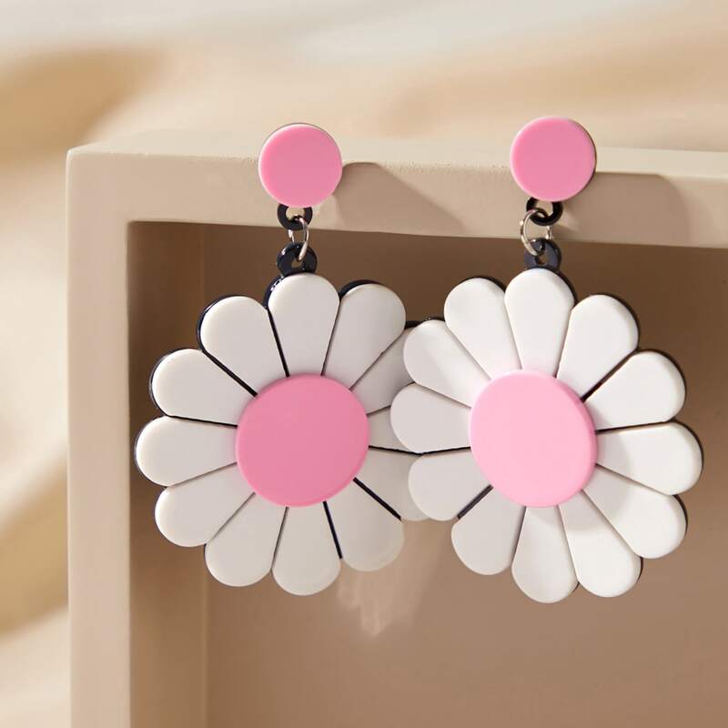 

1pair Flower Decor Drop Earrings, Multicolor