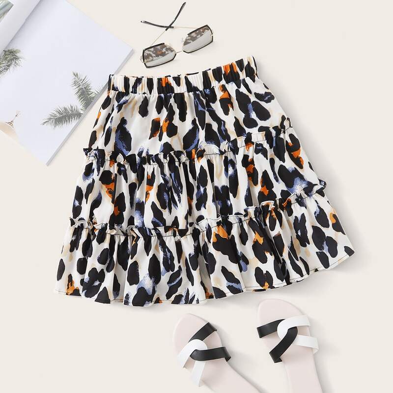 

Allover Print Frill Trim Layered Skirt, Multicolor